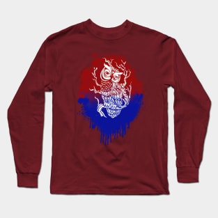 Owl in Red & Blue Splash Long Sleeve T-Shirt